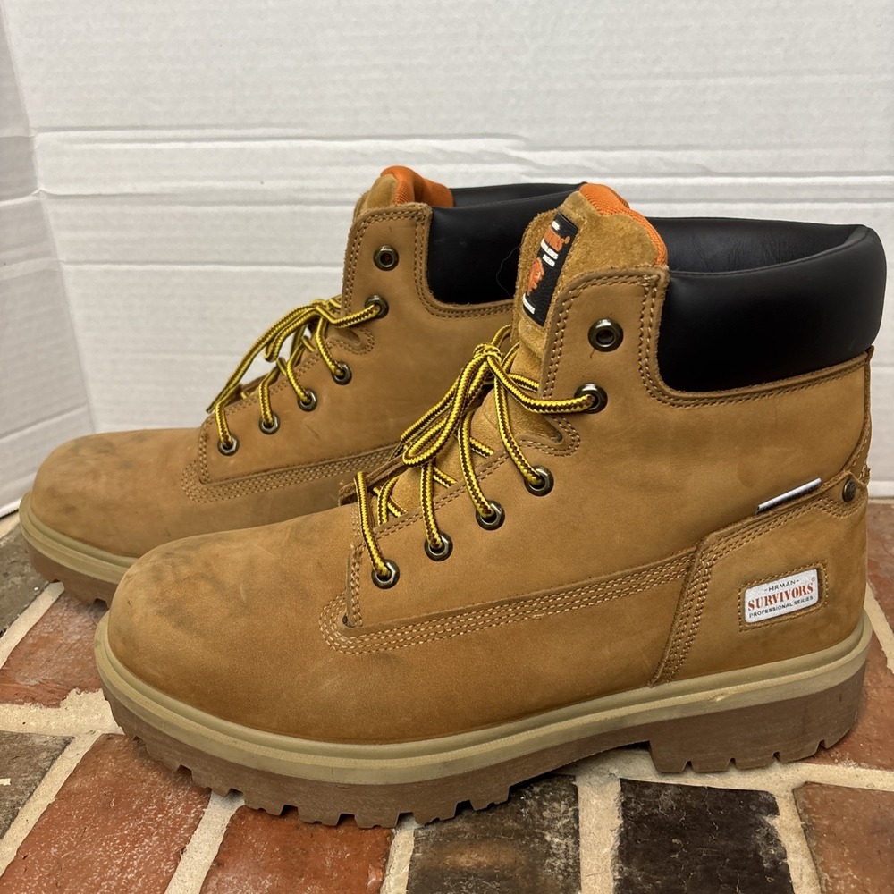 Herman Survivors Sz 13 Tan Leather Work Boots Steel Toe Safety Water Proof (T26)